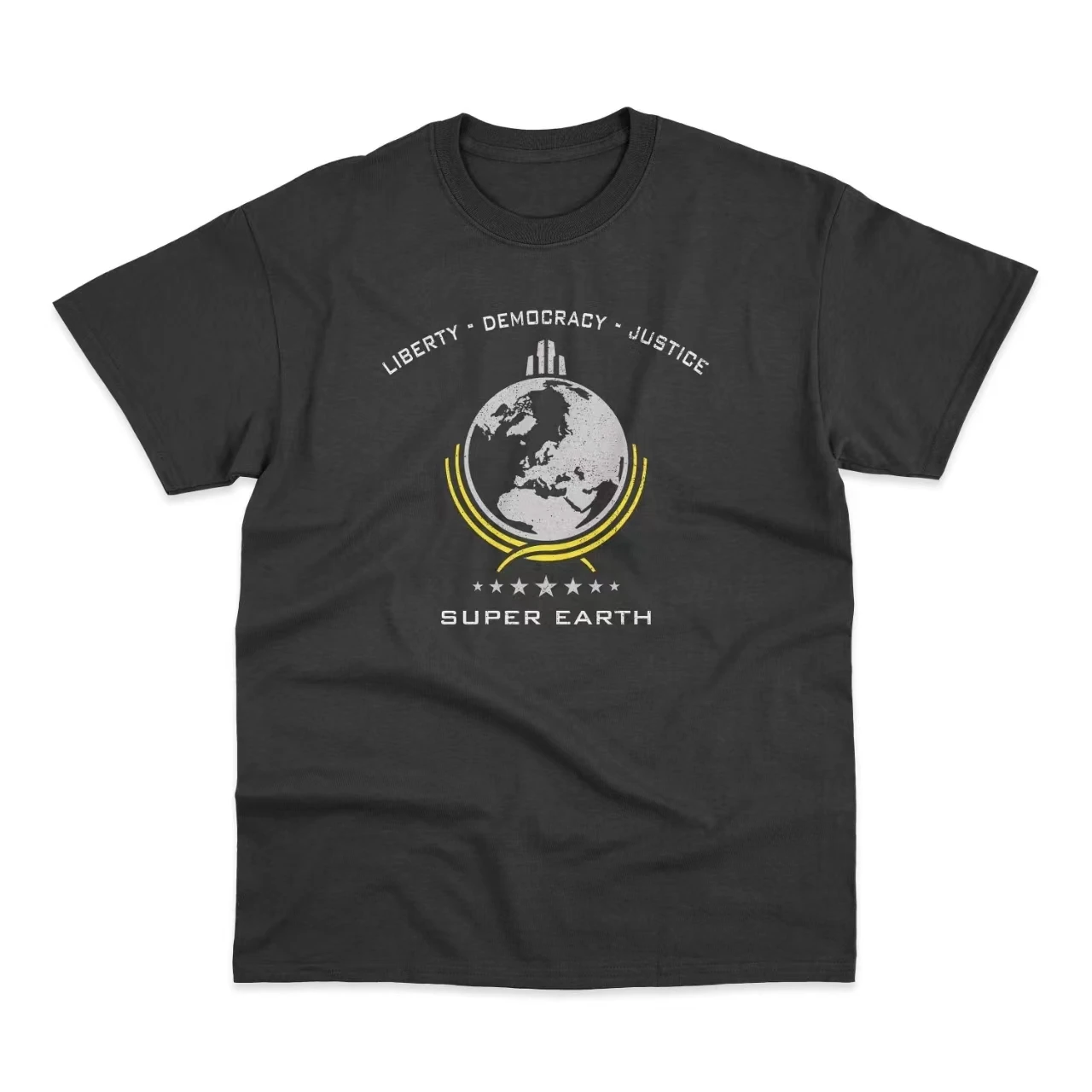 

Liberty Democracy Justice Super Earth Slogan Women T-shirt Vintage Cartoon Future Earth Print Female Shirt Trend Casual Tee