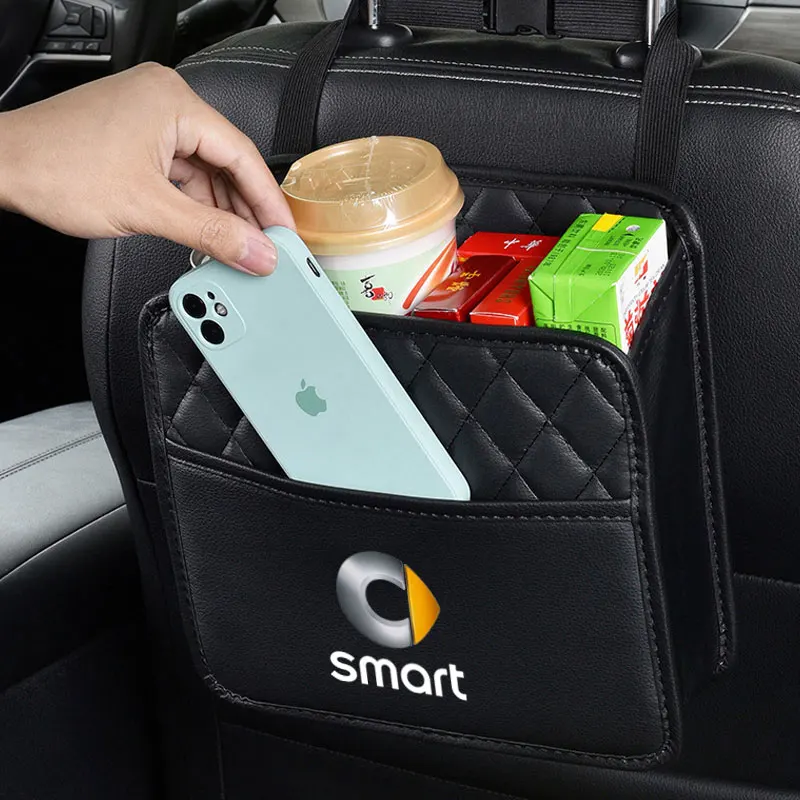 

PU Leather Storage Organizer Tool Cup Snack Mobile Phone Storage Bag For Mercedes Smart Fortwo Forfour 450 451 453 Accessories