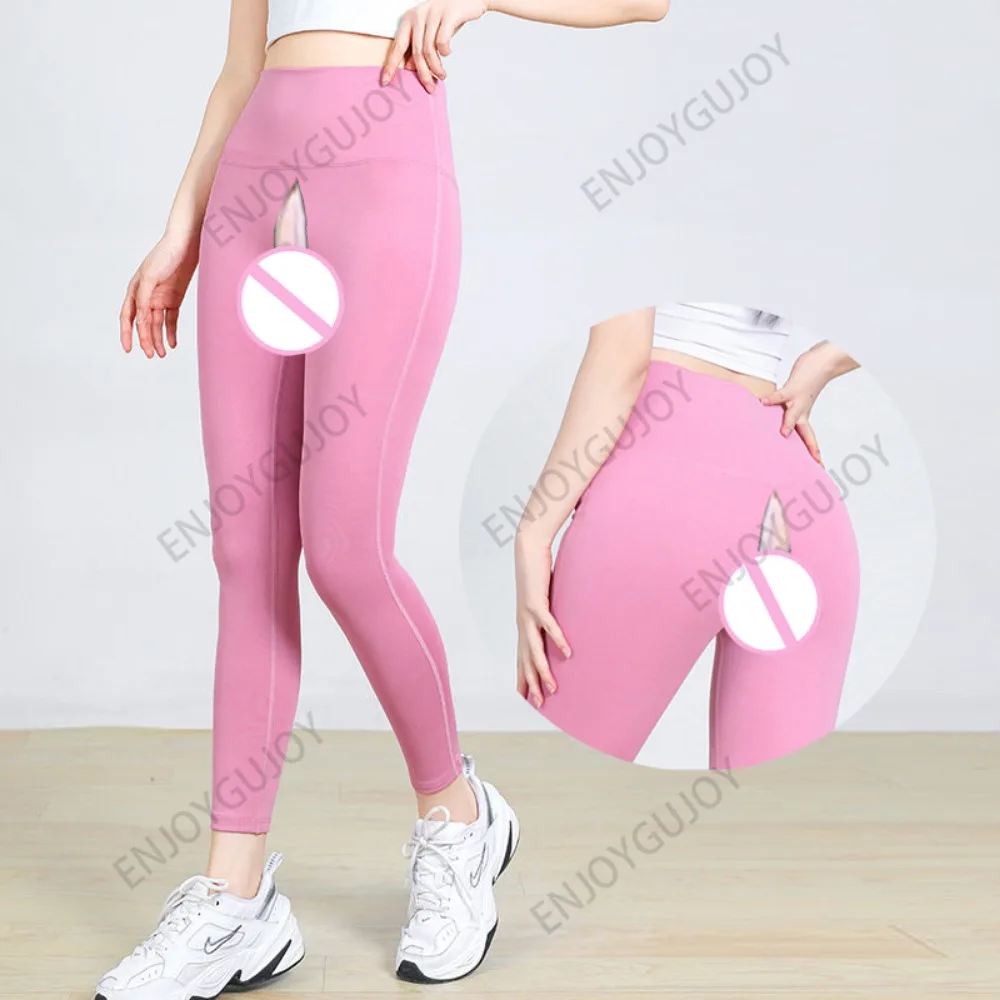 Hip Women's Outer Wear Skinny Yoga Leggins Invisible Open Crotch Outdoor Sex Workout Pants High Waist Hip Lift Cropped Trousers