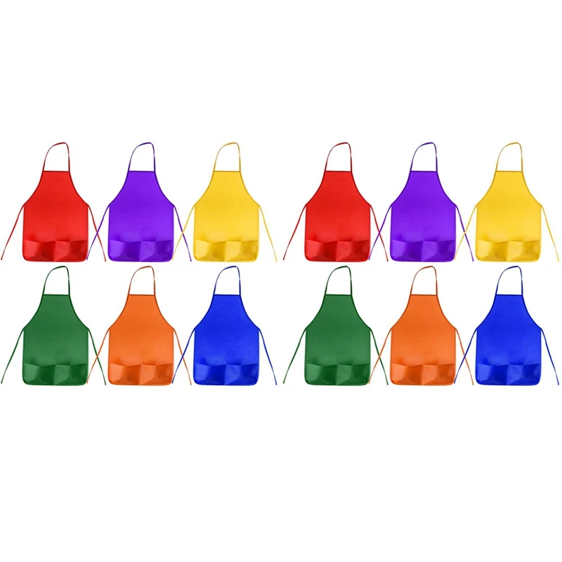 

24 Pack 6 Color Kids Aprons Children Painting Aprons Kids Art Smocks With 2 Roomy Pockets (Brushes Not Included)