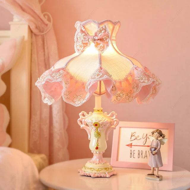 Lampe de Table en dentelle rose princesse à Led sur pied