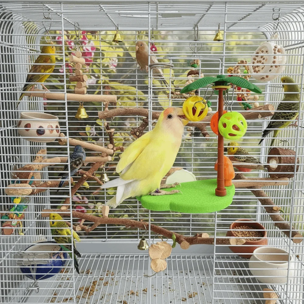 Kokosnussförmiger Vogelständer, abnehmbarer, lustiger Papageien-Spielständer, Cartoon-Vogelkäfigplattform, verschleißfest – Detail 3