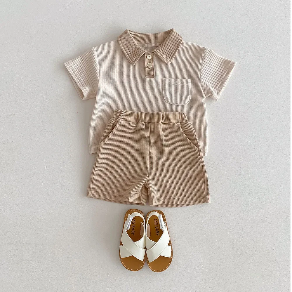 Summer Baby Boys Clothes Turn Down Collar Tee And Shorts