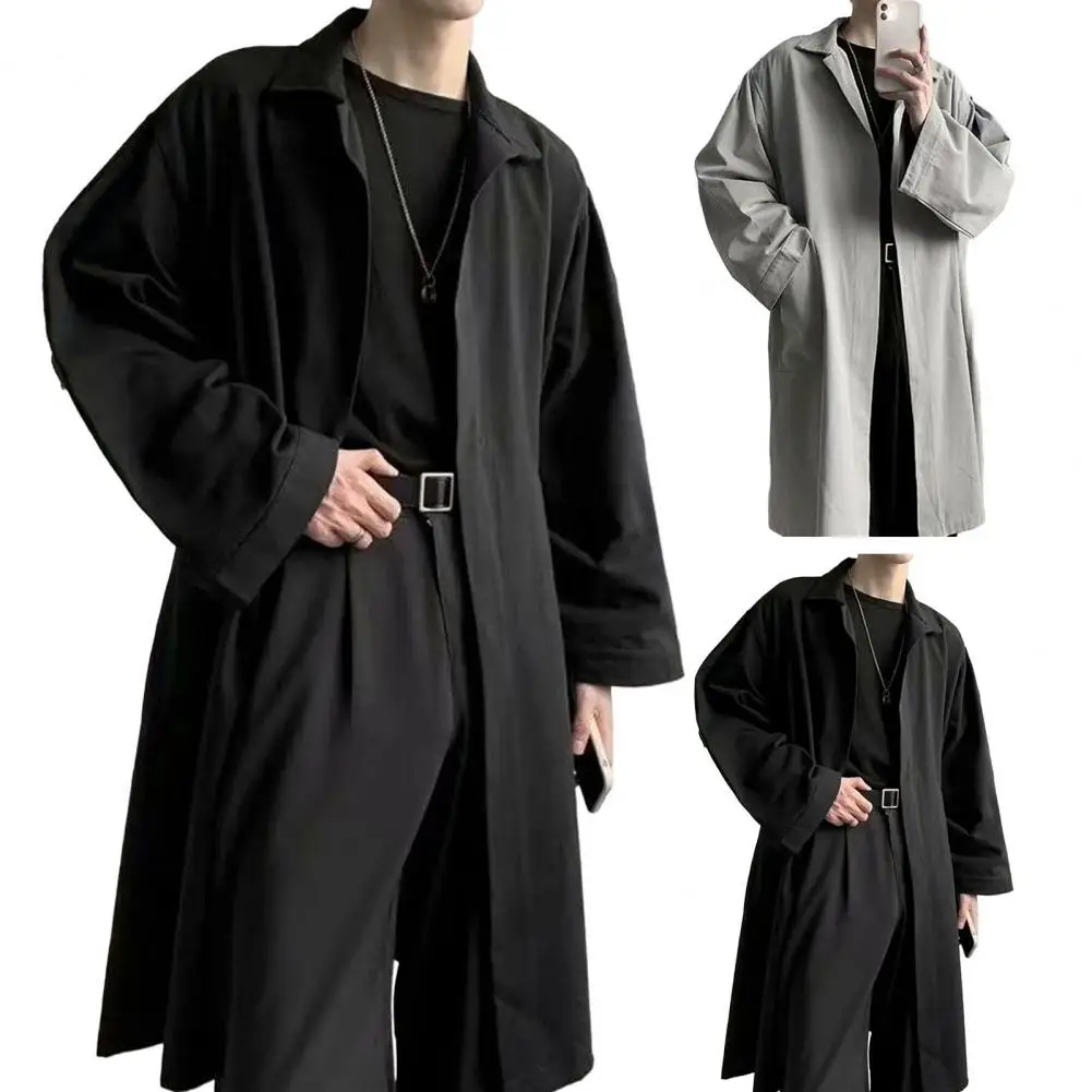 Description Picture 5 of itemLong-sleeve Light Coat for Men Stylish Lapel Trench Coat for Men Breathable Wrinkle-resistant Trendy Spring Autumn Outerwear Men