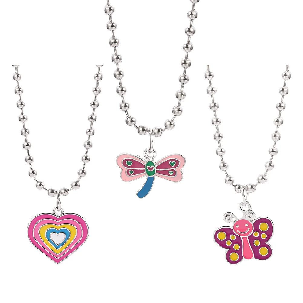 

3 Pcs The Chain Heart-shaped Love Dragonfly Necklace Girl Child Necklaces for Teen Girls Jewelry Alloy Sweet Beaded Kid