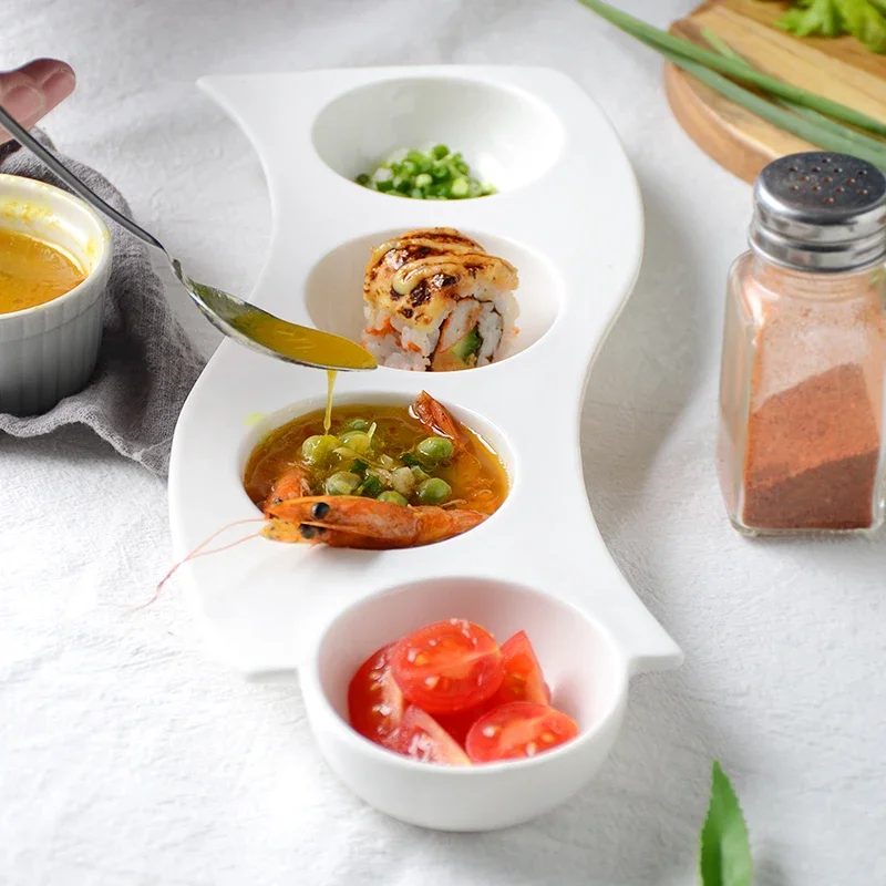 White Ceramic Plate, Caviar Sauce Plate, French Molecular Cooking Spoon, Dessert Bowl, Sushi Dishes, Kitchen, Tableware
