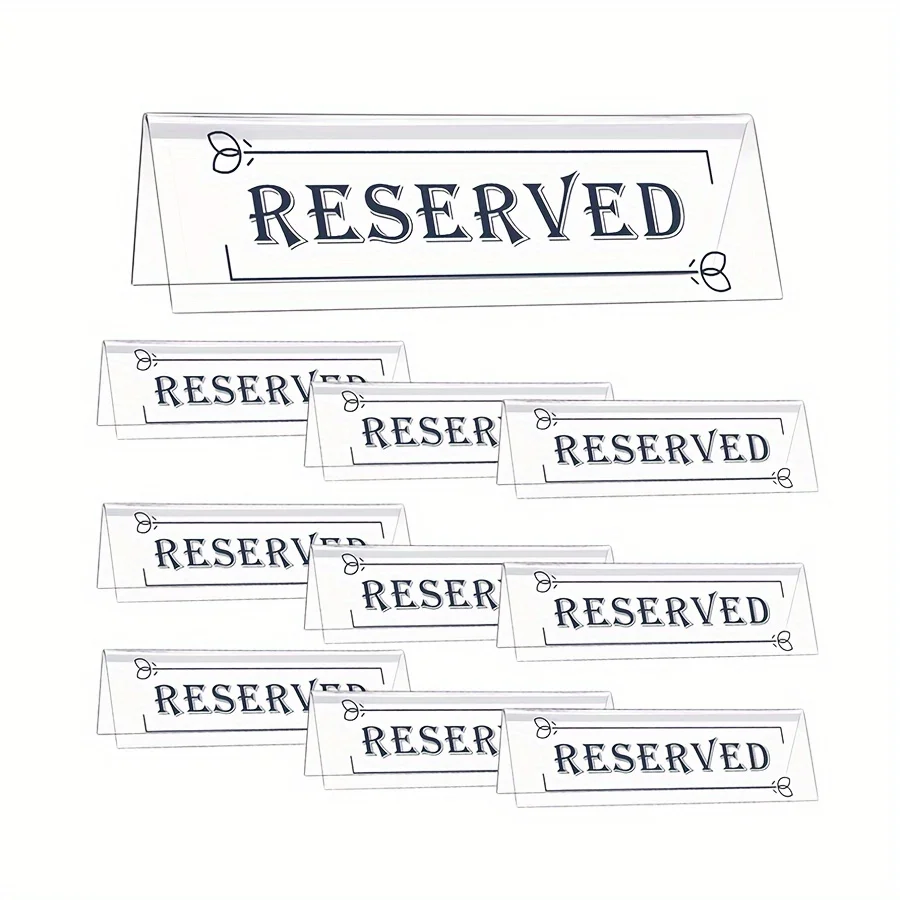 10pcs white transparent reserved table sign, acrylic reserved table tent sign, waterproof double-sided seat sign