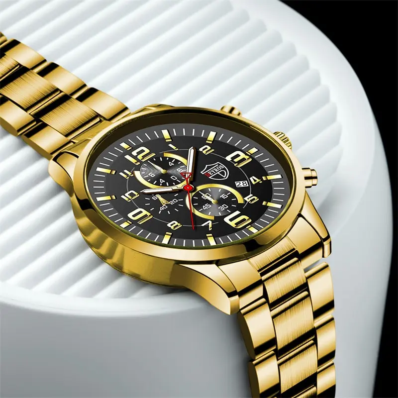 Fashion Mens Sports Watches for Men Luxury Stainless Steel Quartz Wrist Watch Calendar Luminous Clock Man Business Casual Watch - 3