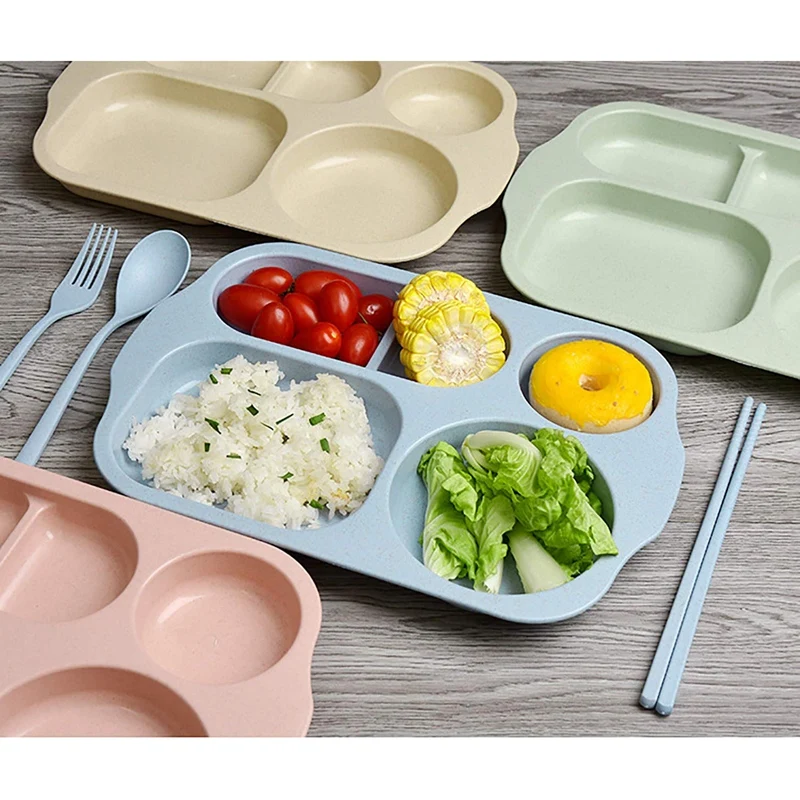 

4 шт. Пшеничная солома, разделенные тарелки, домашняя обеденная тарелка для кормления, для кемпинга, пикника, барбекю, пляжа или ежедневного использования