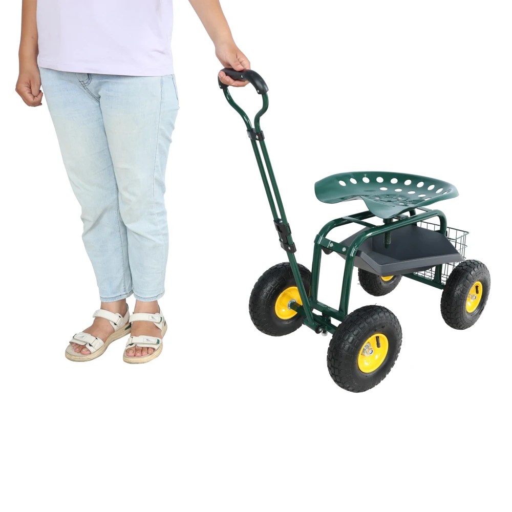 Garden Cart Rolling Scooter, Adjustable Height Heavy Duty Scooter, Rolling Garden Cart with 4 Wheels and Extendable Handle