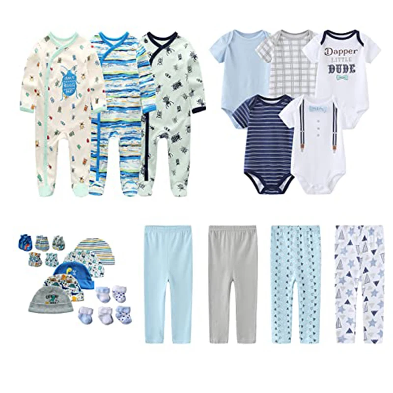 27 Pieces Newborn Baby Gift Set Bodysuits Cotton Baby Girl Clothes Solid Color Pants Baby Boy Clothes Print Accessories