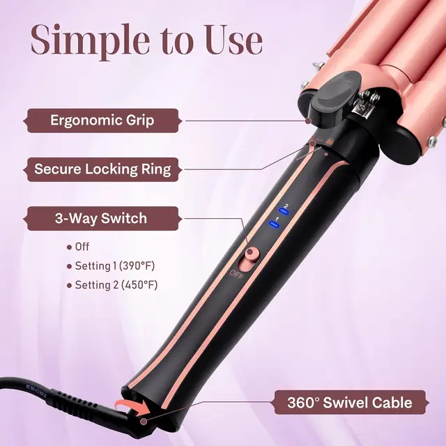 Curling Iron Set 5-in-1 Hair Curler with 3 Barrel Hair Crimper, Hair Straightener - Waver Heating Styling Tools for Women 3