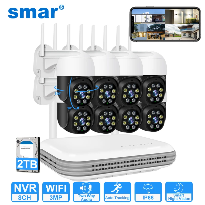 8CH HD H.265 3MP Wireless PTZ Camera System AI Human Detect Colorful Nihgt Vision Mini WiFi NVR Security Kit CCTV P2P