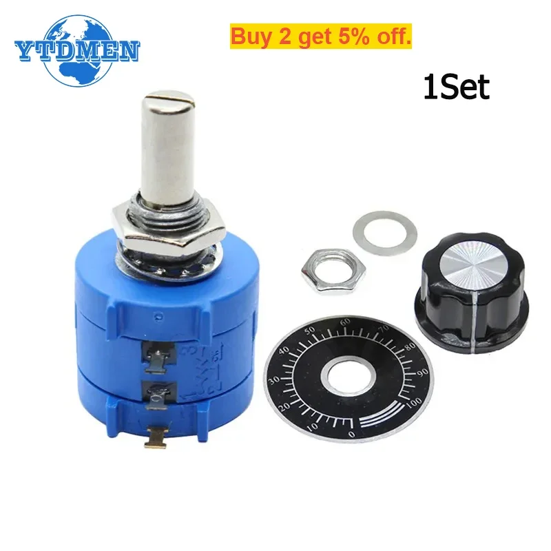 aliexpress.com - 1Set 3590S Multiturn Potentiometer 10k Variable resistor 2W 3590S-2-103L 500 1K 5K 20K 50K 100K ohm with Knob Cap Potentiometers