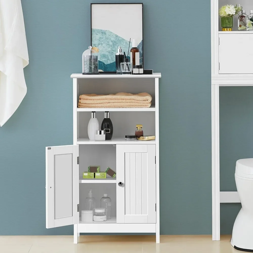 Bathroom Floor Cabinet, Free Standing Cabinet with Double Door and Adjustable Shelf, Side Tall Storage Organizer for 6