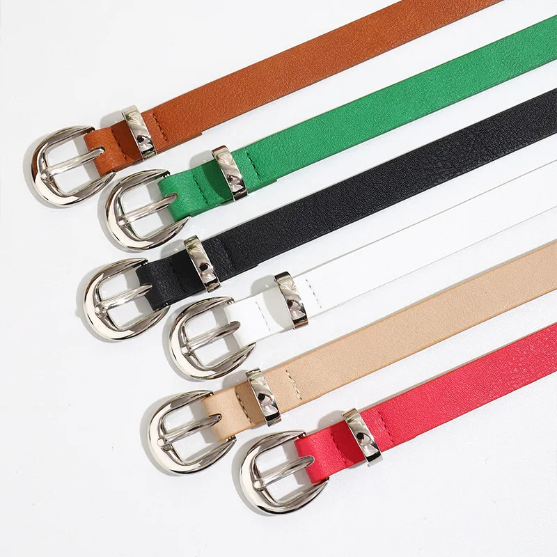 

Women's Belt Candy Color Korean Version Simple Female Jeans Dress Versatile Silver Pin Buckle Decorated Thin Belts