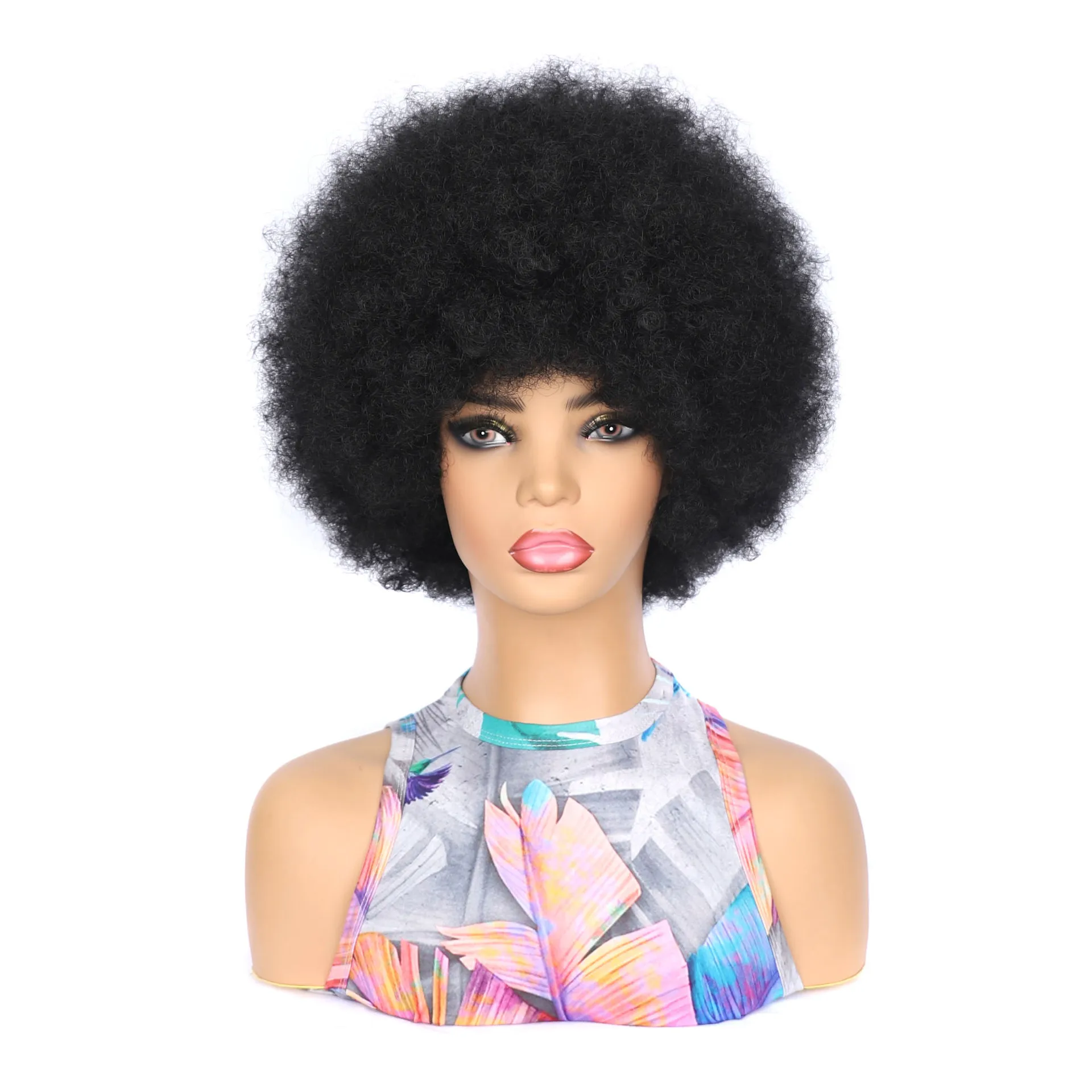 3Inch Afro Kinky Curly Wig With Bangs Synthetic Short Soft Afro Wig For Black Women Glueless Cosplay Wig Natural Black lydia synthetic wigs for women short 3inch kinky curl kanekalon heat resistant fiber kinky black daily