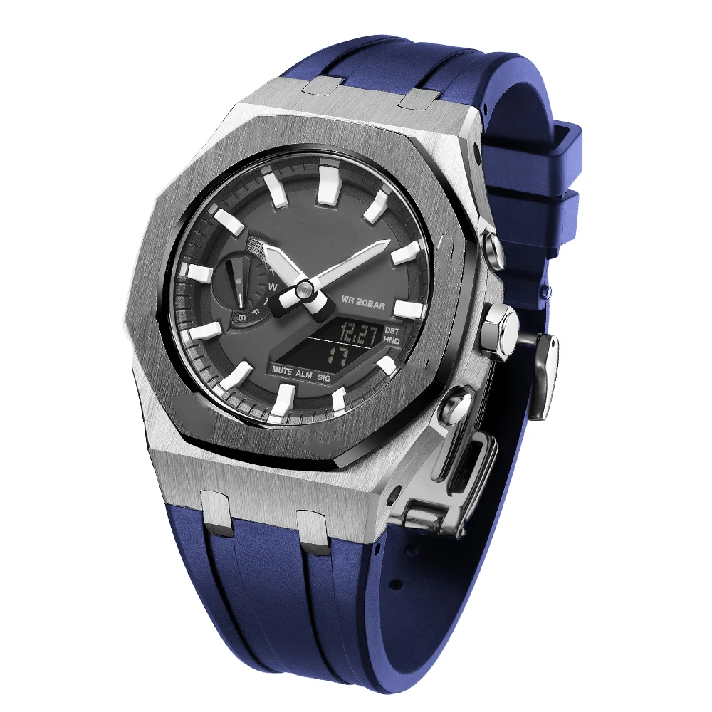 Metal+Silicone Strap For Casioak GA2100 Gen5 Mod Kit Metal Stainless Steel Cover Band For G-Shock GA-B2100/2110 Rubber Watchband