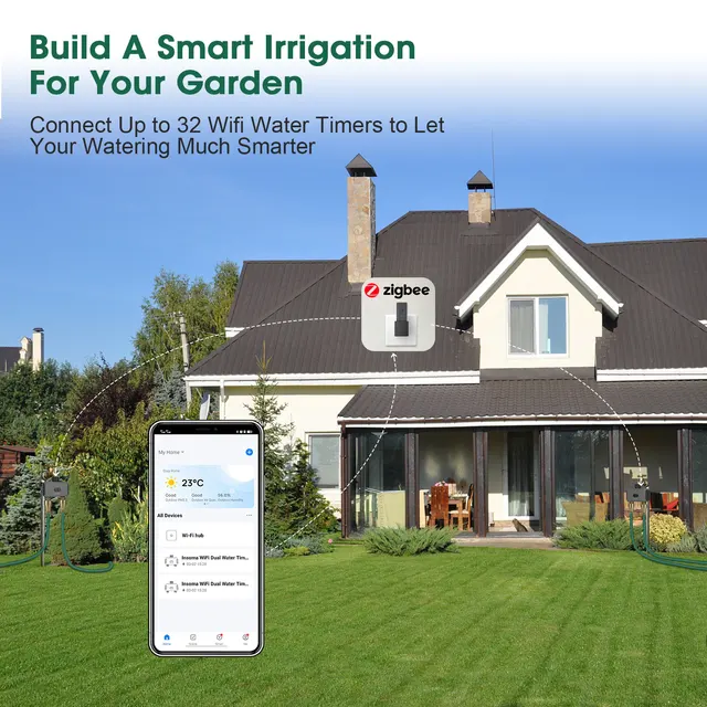Zigbee/Wifi Automatic Water Timer with Gateway Dual Hose Garden Irrigation Watering System Sprinkler Programmer support Alexa 6
