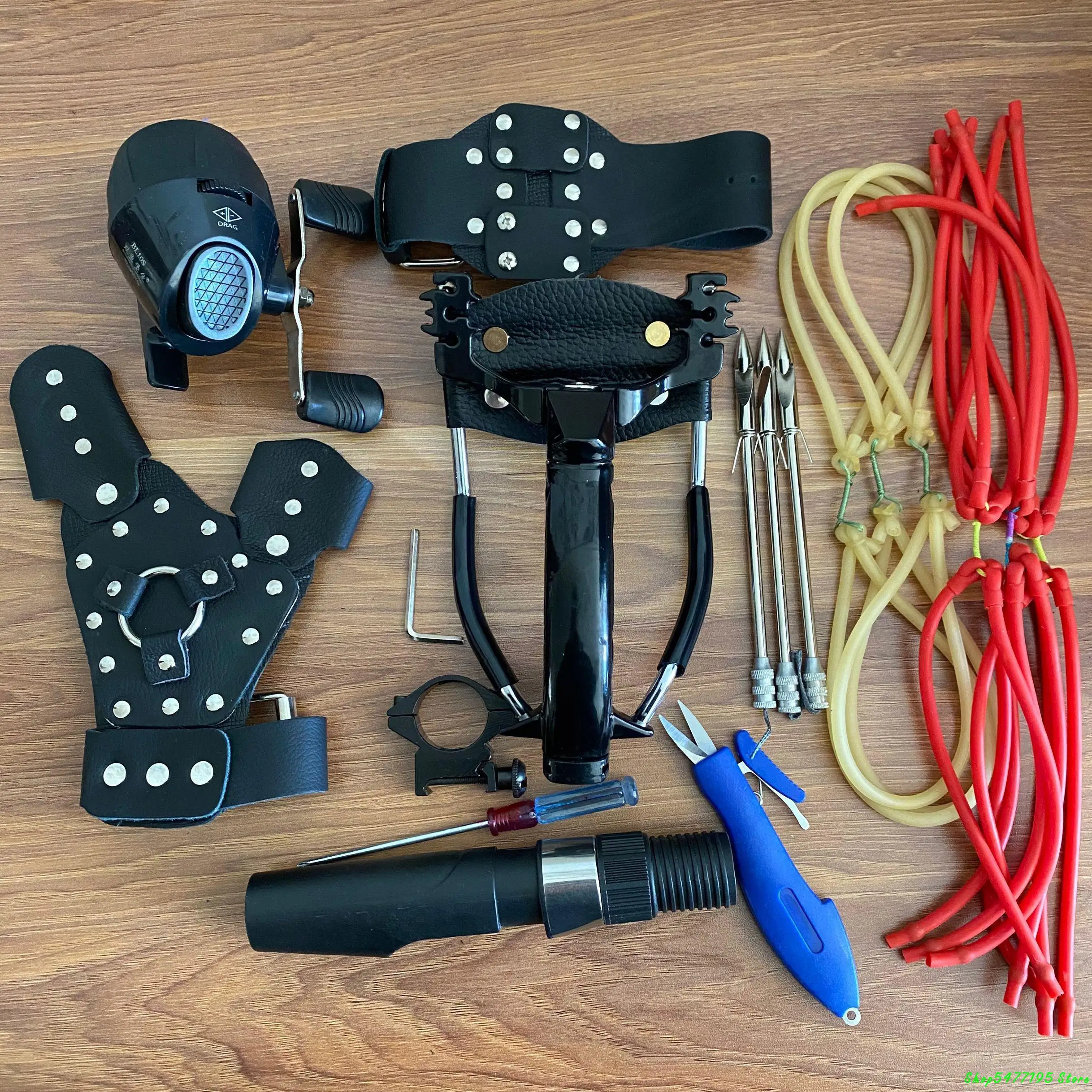 

Strong Power Metal Slingshot Fishing Vessel with Rubber Band Folding Wrist Arrowhead for Fishing Game Hunting and Shooting Tools