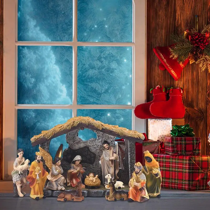 Set of 12 Nativity Scene Sets Resin Tabletop Nativity Set Manger Scene Christmas Indoor Decorations Holy Crafts for Christmas
