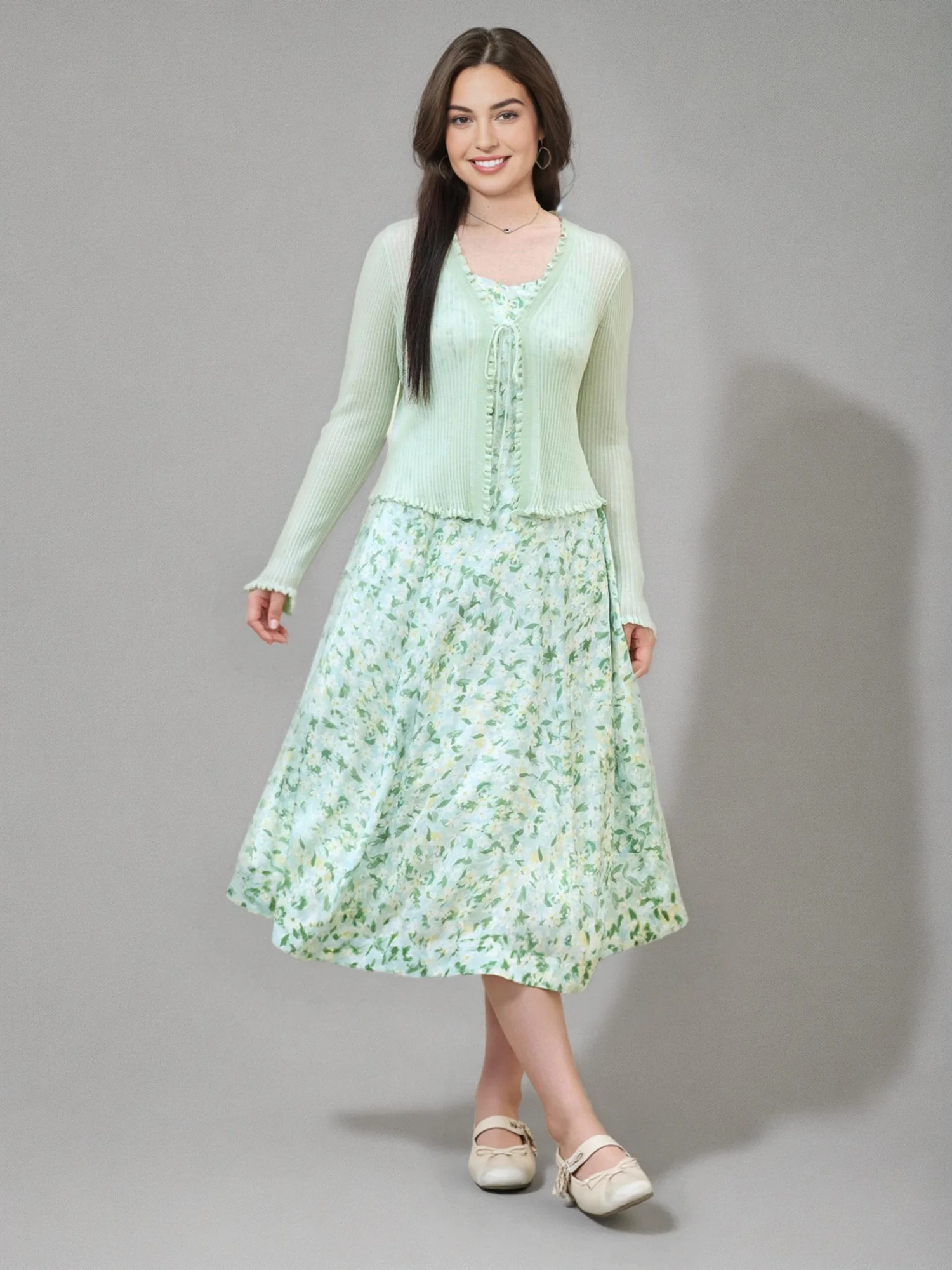 DUSHU Plus Size Green Ladies Strappy Long Dress 2025 Summer New Arrival High Waist Slimming Floral Pring Chic Dress 25DS82085 DUSHU Plus Size Green Ladies Strappy Long Dress 2025 Summer New Arrival High Waist Slimming Floral Pring Chic Dress 25DS82085