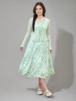 DUSHU Plus Size Green Ladies Strappy Long Dress 2025 Summer New Arrival High Waist Slimming Floral Pring Chic Dress 25DS82085