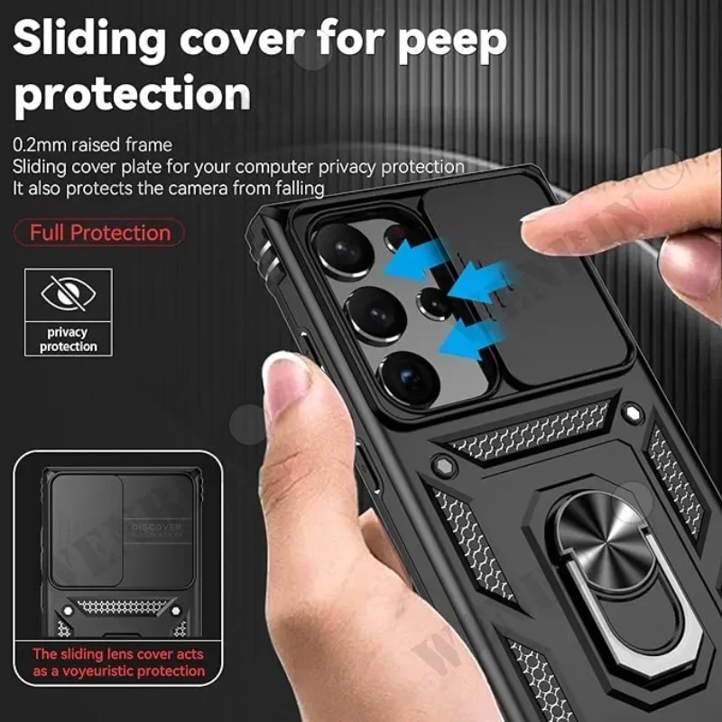 Case For Samsung S24 Ultra S23 FE S22 S21 A14 A13 A54 A33 Heavy Duty with Camera 360 Degree Rotate Kickstand Shockproof Cover