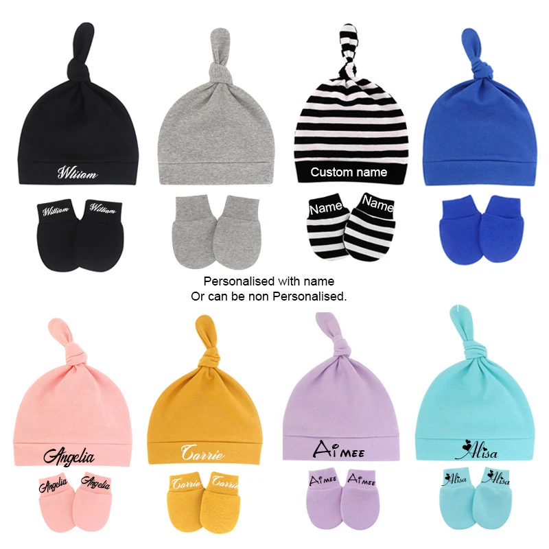Personalized Newborn Baby Hat Mittens Soft Baby Hat and Mittens Set