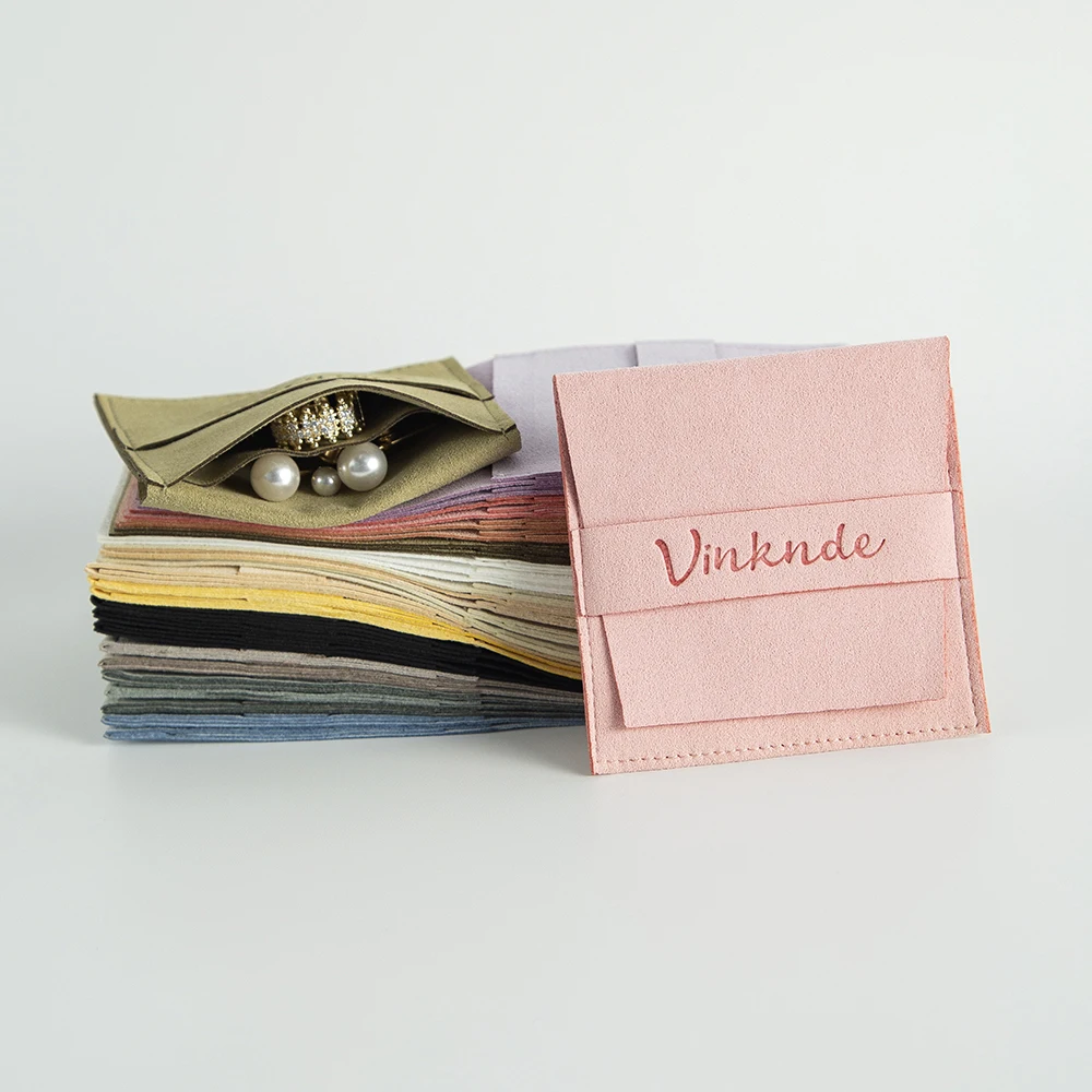 100pcs Custom Logo Microfiber Jewelry Packaging Gift Bags with compartment Envelope Velvet Jewelry Pouch Necklace Ring Gift Bag
