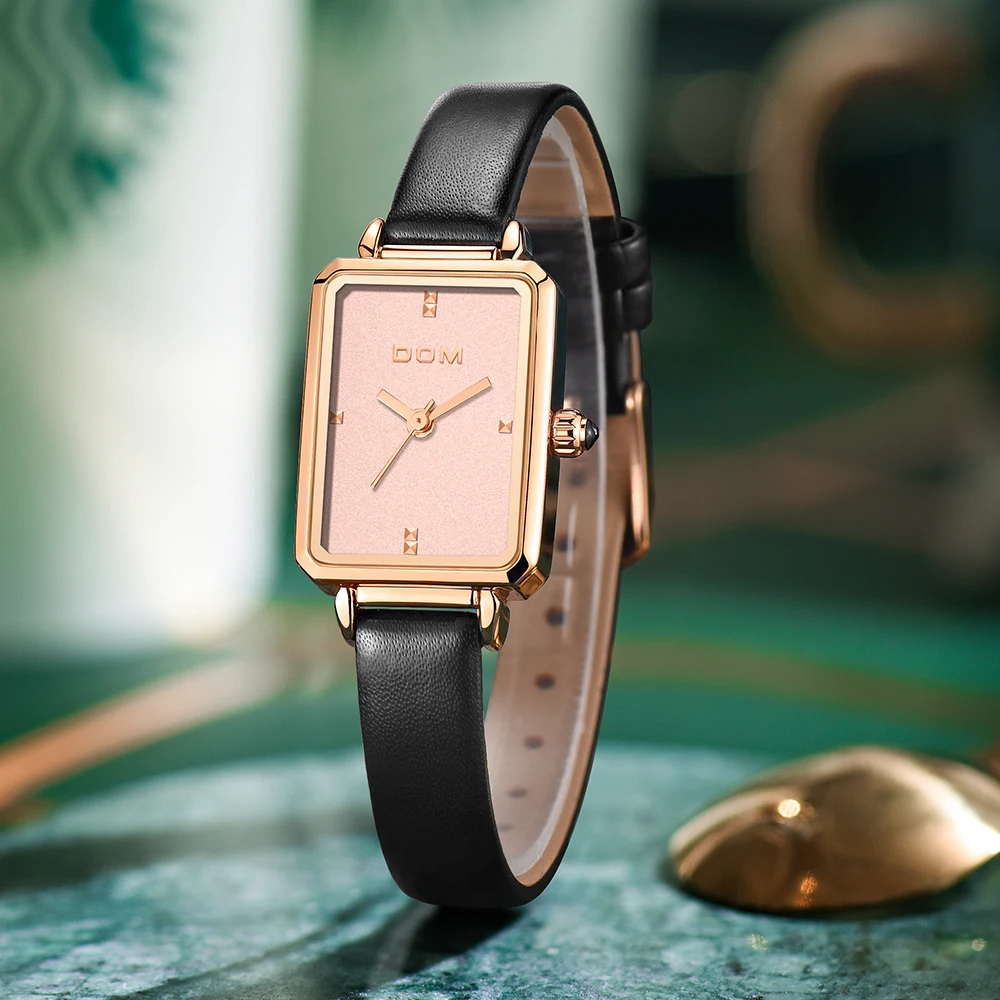 DOM Ladies Watch simple Luxury Trend Casual Fashion Square dial Waterproof Swimming Leather Women's Watch G-1337