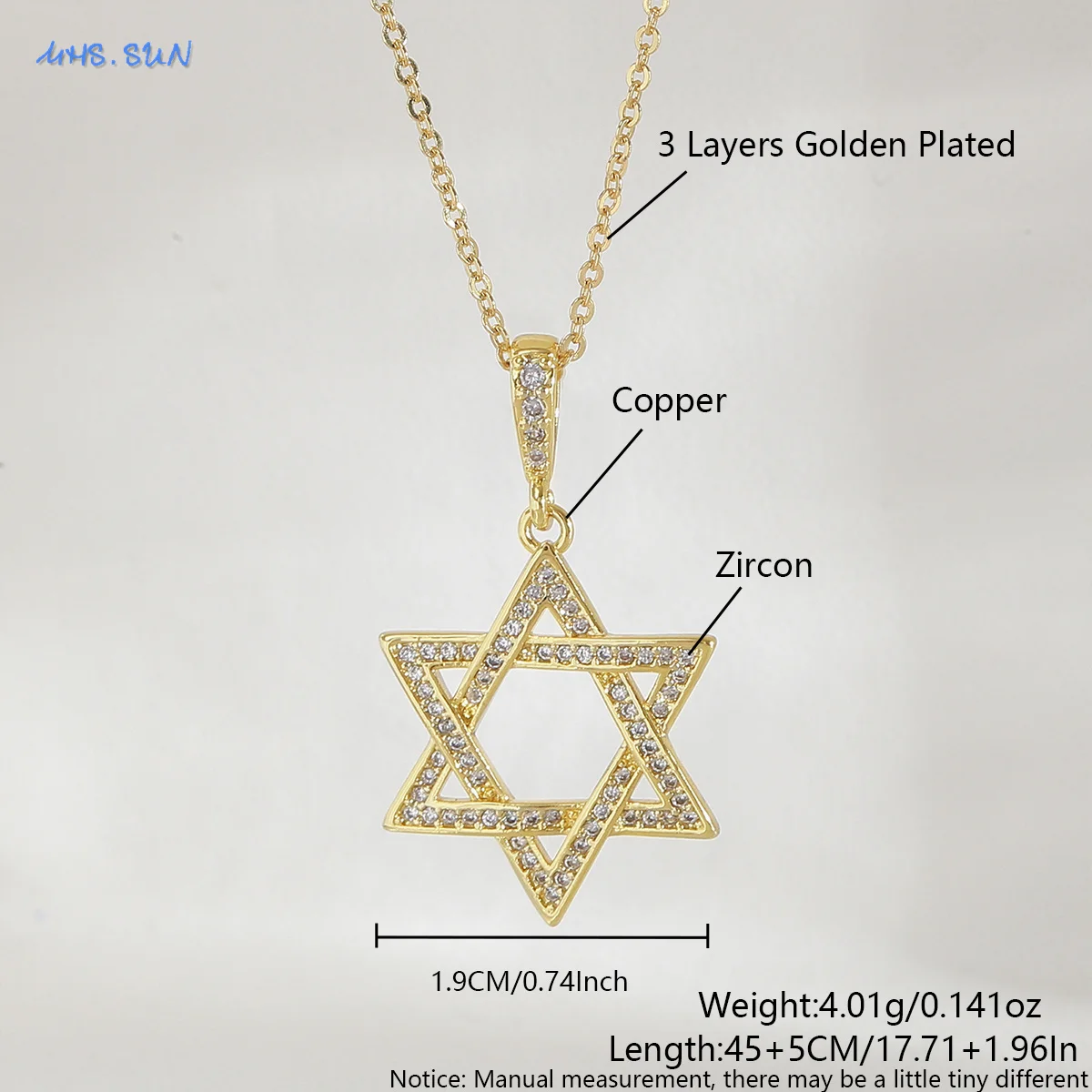 MHS.SUN Luxury Star of David Necklaces for Women Men Fashion Hollow Hexagonal Star Pendant Chain Necklace Judaica Jewish Jewelry - Image 3