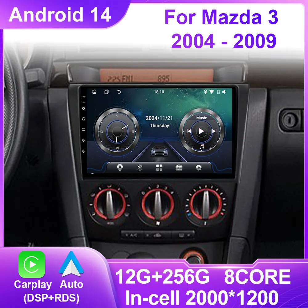 Android Wireless Carplay Car Radio Multimedia Player Stereo GPS for Mazda 3 2004-2009