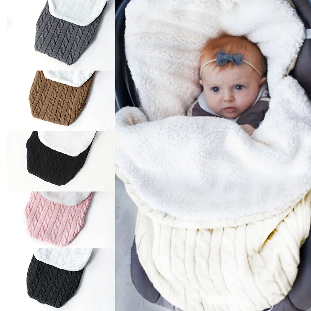 

Baby Fleece Stroller Sleeping Bag Newborn Thickened Knitted Warm Sleepsacks Infant Wool Sleep Sack Velvet Swaddle Wrap