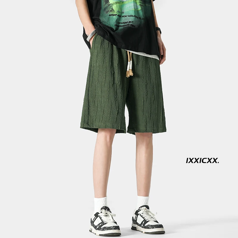 Men Solid Embossed Korean Style Shorts Elastic Waist Casual Pants Comfortable Breathable Quick Dry Sweatpants