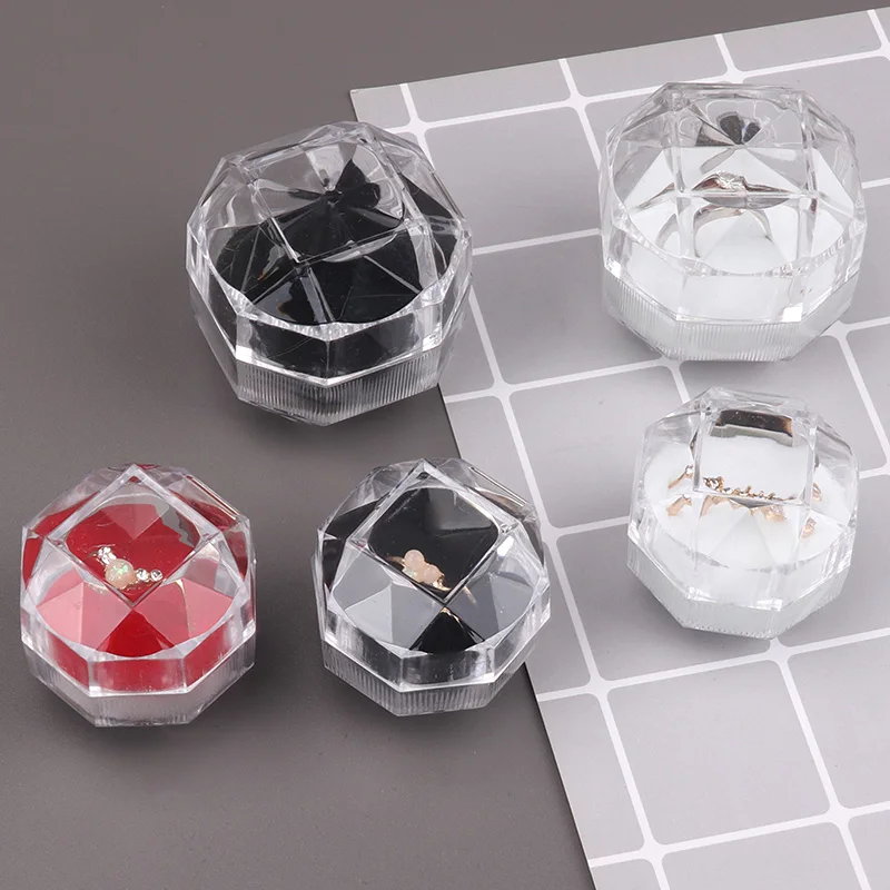 Boîte De Présentation Acrylique Pour Bagues - Écrin Transparent Cristal Avec Velours Noir, 5,5x4,5x1,8 Cm