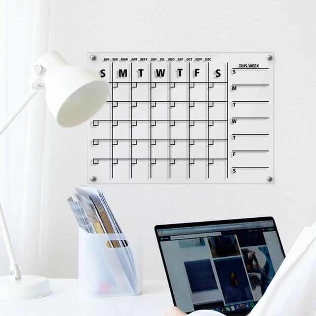 Calendrier blanc effaçable en acrylique B03D, tableau clair pour  réfrigérateur, planificateur hebdomadaire pour la maison et le bureau -  AliExpress