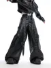 Mauroicardi Spring Autumn Cool Long Baggy Black Soft Pu Leather Wide Leg Pants Men High Waist Mens Designer Clothes Streetwear