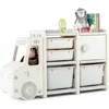 Toy Storage Organizer, Toy Shelf with with 2 Removable Toy Bins, 2 Pull-Out Drawers, Enclosed Cabinet, Kids Bookshelf 1