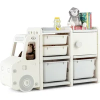 Toy Storage Organizer, Toy Shelf with with 2 Removable Toy Bins, 2 Pull-Out Drawers, Enclosed Cabinet, Kids Bookshelf 1