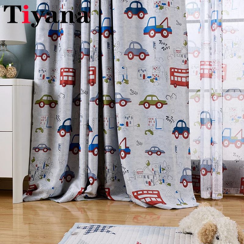 Cartoon Car Window Blackout Curtains For Living Room Kids Rooms Bedroom