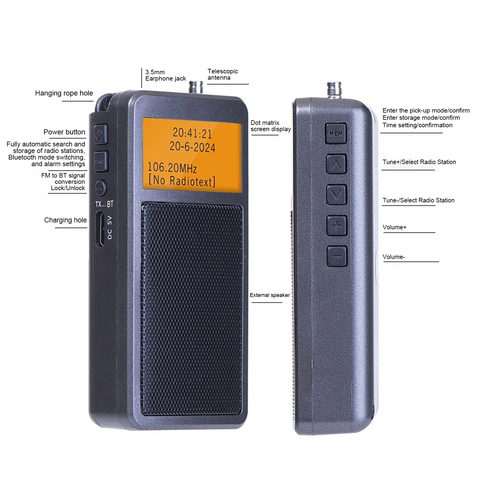 ANDO 5バンドラジオ FM、AM、SW1～3ER4-330SA HanRongDa HRD-205 Portable FM Radio Multifunctional