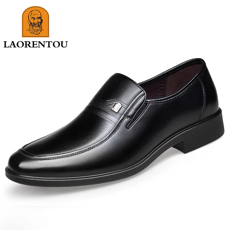 LAORENTOU genuine leather breathable casual leather shoes for men's middle aged soft sole anti slip business shoes 87002 4