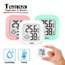 Temea smiley mini lcd digital termômetro higrômetro temperatura ambiente interior medidor de umidade sensor medidor estação meteorológica