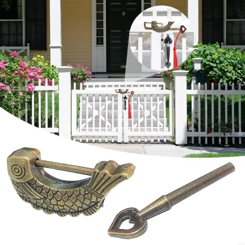 Antique Fish Pattern Lock Meal Retro Padlock Bronze Finish Antique Lock Simple Installation for Drawers & Jewelry Boxes