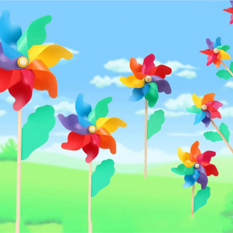Windmill Garden Stake Wooden Handle 4pcs for Party Nursery Outdoor Decoration windmill toys garden art decor garden windmill