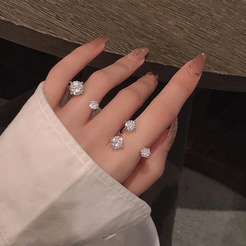 Geometry Rhinestone Metal Open Ring for Women Luxury Silver Color Adjustable Index Finger Ring Minimalism Aesthetic Jewelry Gift