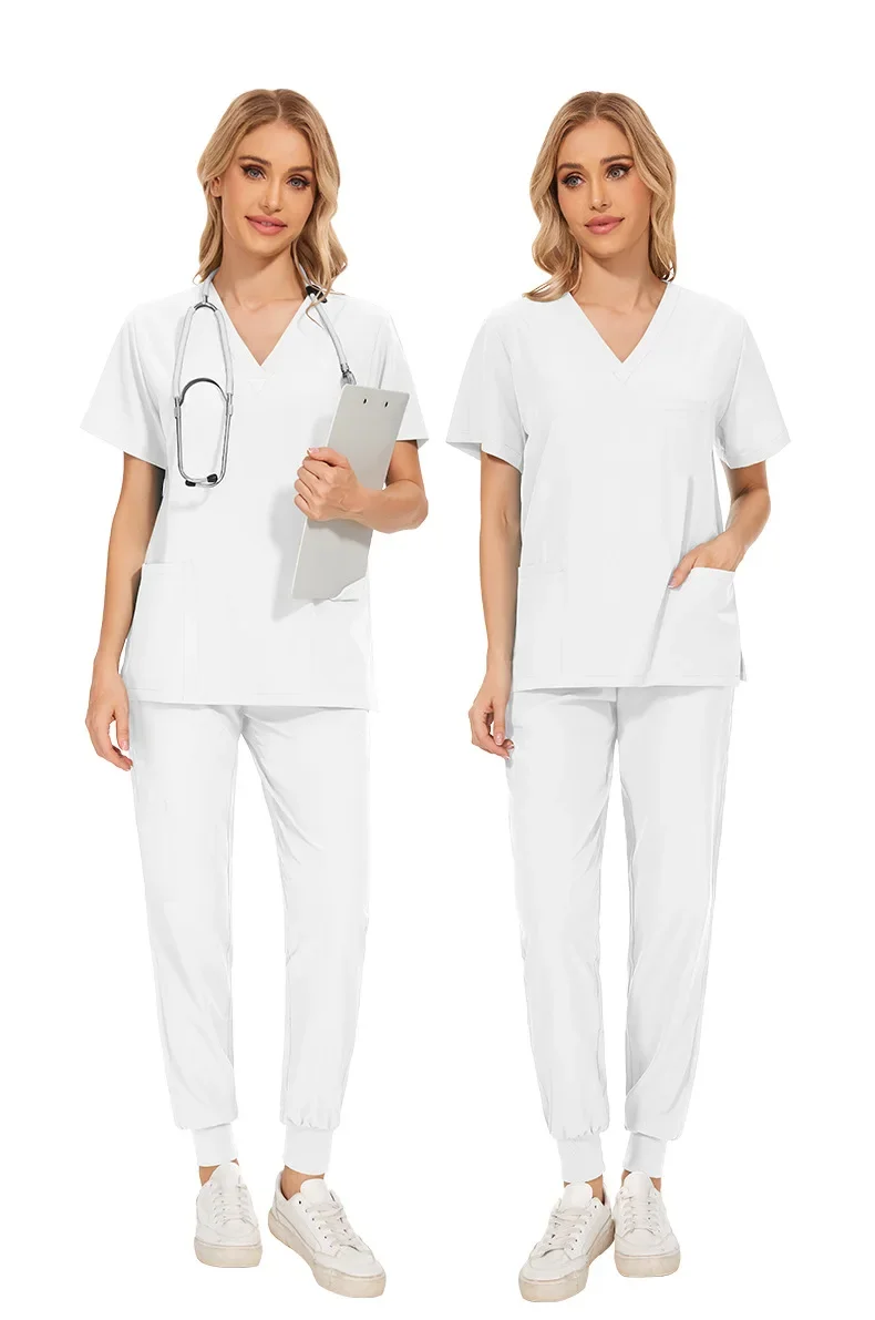 

White Color Medical Scrubs Set Women Men Hospital Uniforms Doctors Nurse Accessories Dental Clinic Beauty Salon Workwear Clothes