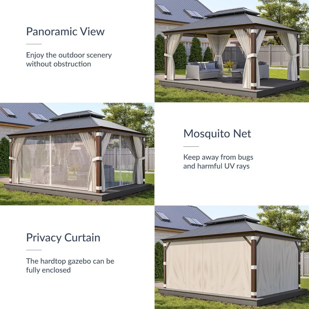12 x 16ft Hardtop Gazebo, Widen Pole Outdoor Canopy, Aluminium Frame Galvanized Steel Double Roof Waterproof Gazebos 2