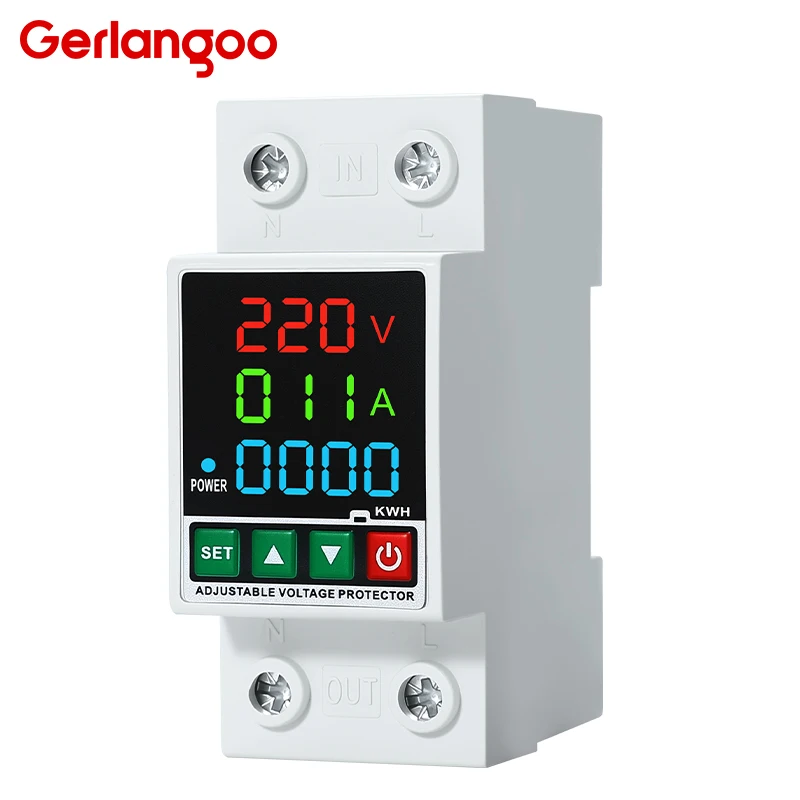 Din Rail Adjustable Voltage Protection Relay with Overcurrent Protection, 230V, 63A